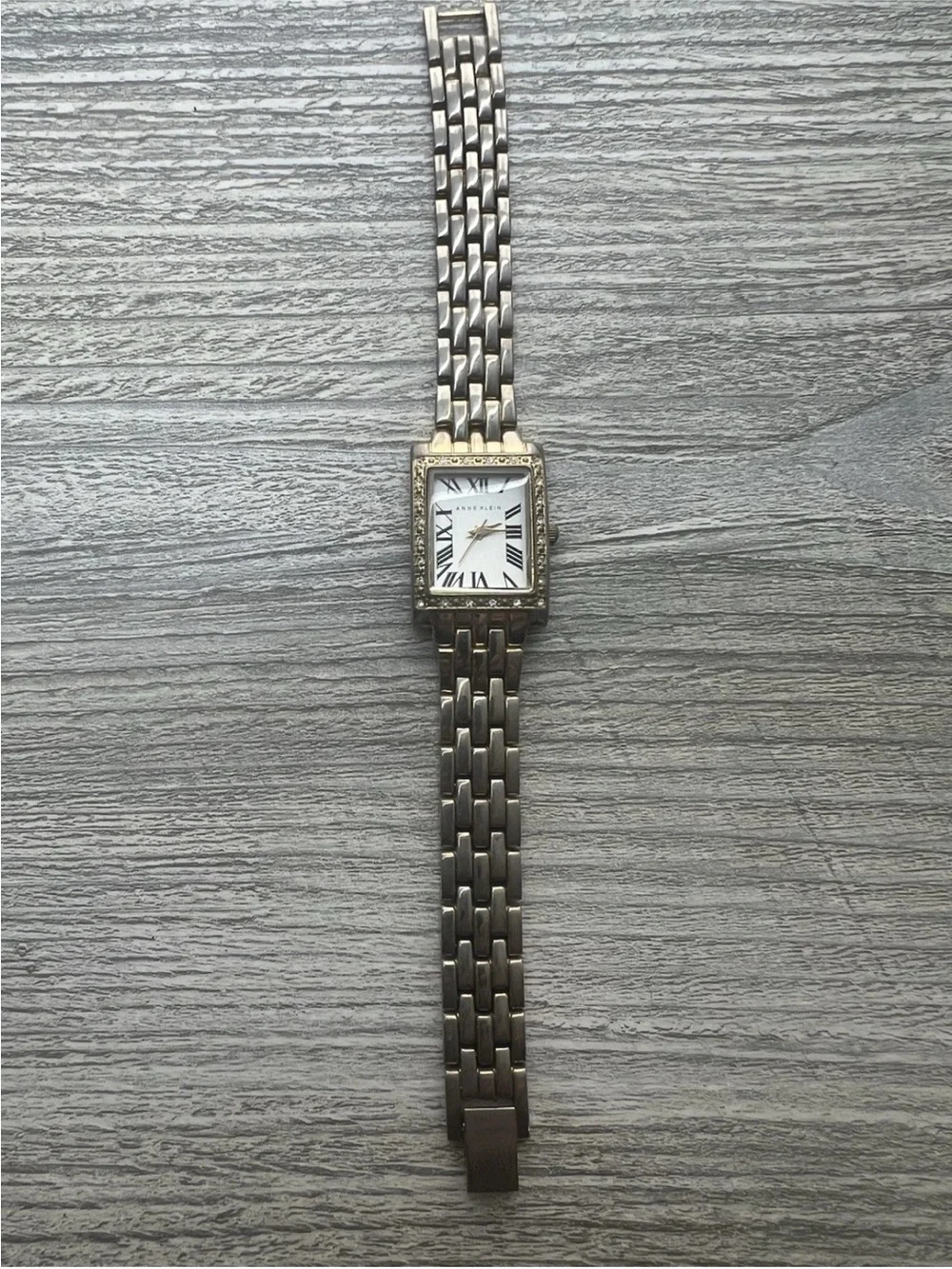 Anne Klein Two-Tone Rectangular Bracelet Watch with Crystal Bezel